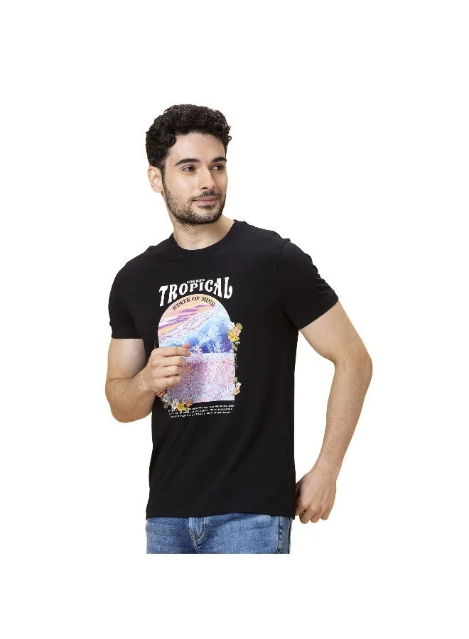 بيينغ هيومان Mens Black Round Neck Short Sleeve T-Shirt