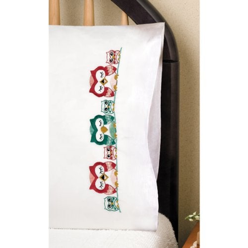 Tobin Stamped Pillowcase Pair For Embroidery 20"X30", Owls,White - Image 5
