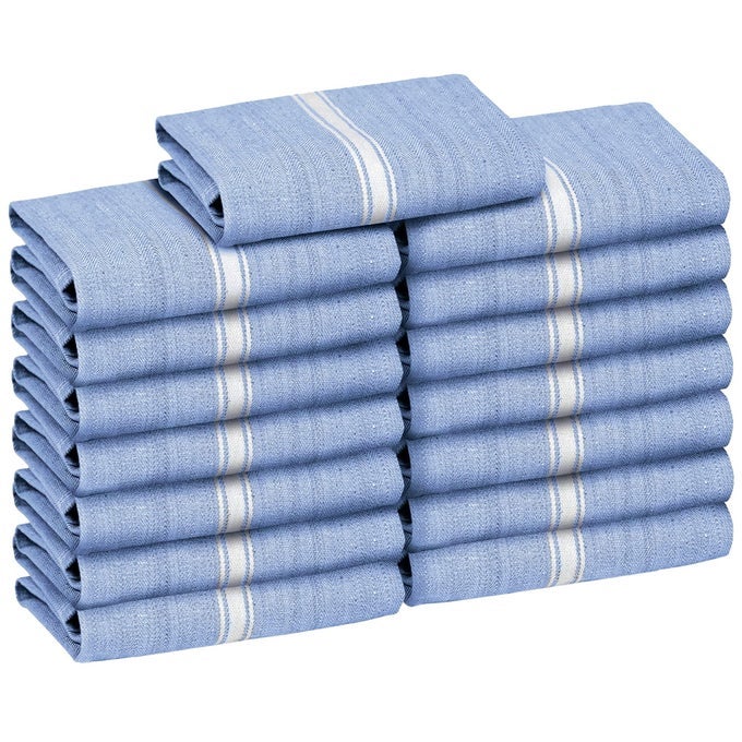 CLASSIC KITCHEN TOWELS 15 PACK 100 NATURAL COTTON TOWEL SET REUSABLE WASH CLOTHS ABSORBENT DISH TOWELS MACHINE WASHABLE HAND TOWELS KITCHEN ESSENTIALS 14 BY 25 BLUE BASE