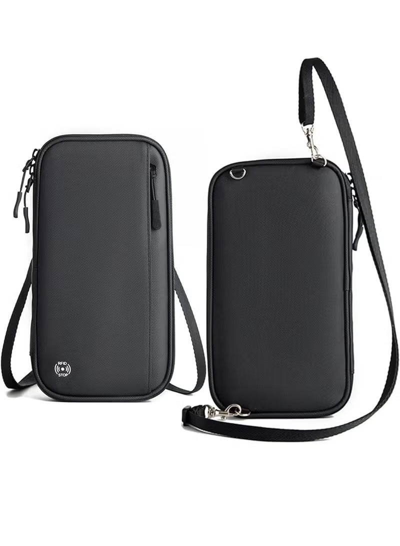 محفظة جواز سفر السفر - حامل جواز سفر مقاوم للماء للرجال والنساء ، حامل جواز سفر منظم وثائق السفر محمول خفيف الوزن ذو سعة كبيرة ، أسود - 1 قطعة - Image 1