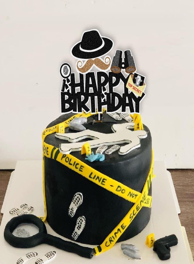 ChoJoy Secret Agent Spy Cake Toppers Detective Birthday Decoration with Secret Agent Fingerprint Footprint Telescope for Secret Agent Spy Detective Themed Birthday Party - Image 3