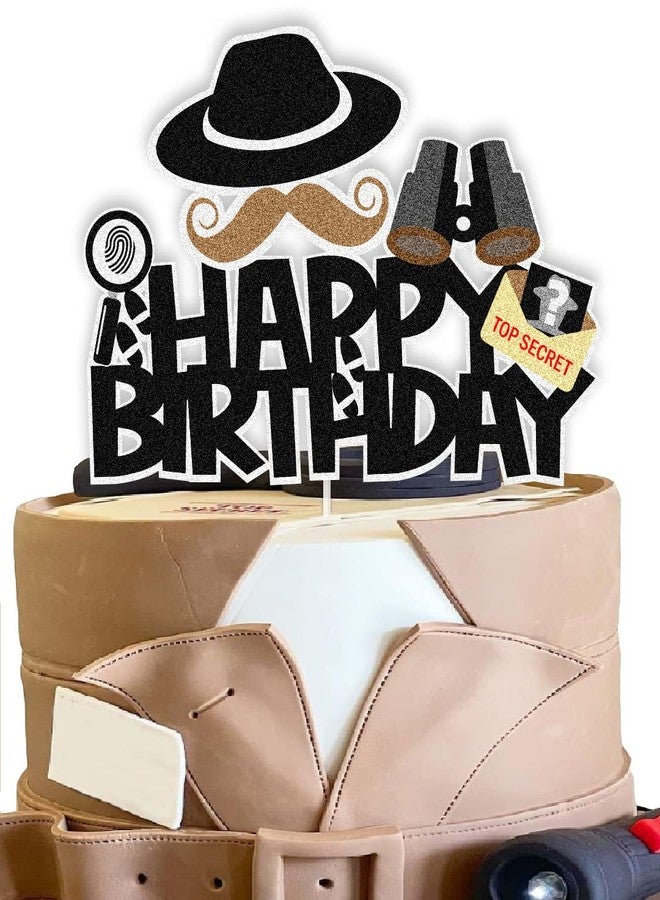 ChoJoy Secret Agent Spy Cake Toppers Detective Birthday Decoration with Secret Agent Fingerprint Footprint Telescope for Secret Agent Spy Detective Themed Birthday Party - Image 1