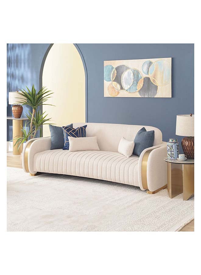 Danube Home Natsuda 3 Seater Fabric Sofa Modern Design Three Seat Sofas Comfortable Living Room Furniture L 229 x W 119 x H 85 cm Beige / Gold - Image 2