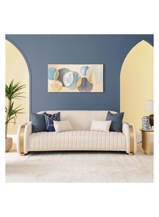 Danube Home Natsuda 3 Seater Fabric Sofa Modern Design Three Seat Sofas Comfortable Living Room Furniture L 229 x W 119 x H 85 cm Beige / Gold - Image 1