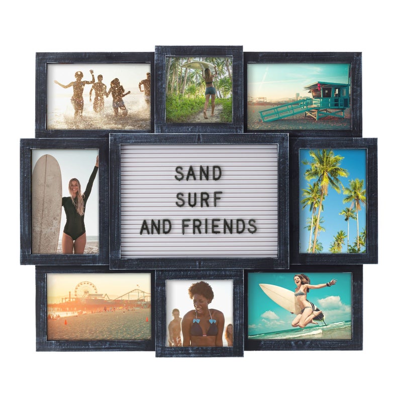 Melannco Customizable Letterboard 8Opening Photo Collage 19 x 17 inchDistressed Black