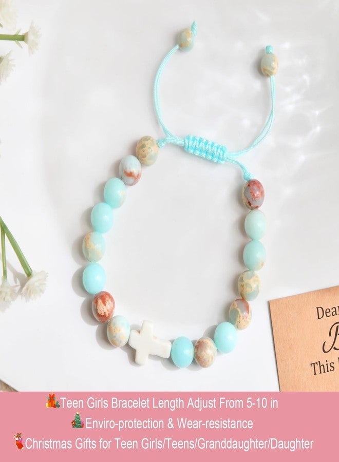 Lamyba Cross Bracelet for Girls, Dear Lord Bless This Little Girl Bracelet, Stocking Stuffers for Teen Girls, Christian Gifts for Tween Girls,Daughter, Granddaughter, Niece Teenage, Blue - Image 2