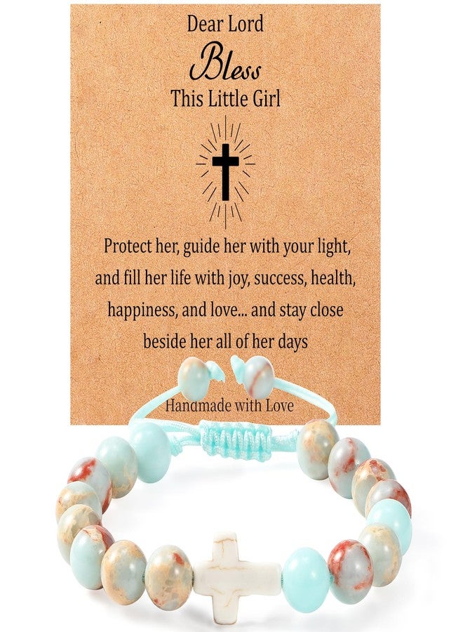 Lamyba Cross Bracelet for Girls, Dear Lord Bless This Little Girl Bracelet, Stocking Stuffers for Teen Girls, Christian Gifts for Tween Girls,Daughter, Granddaughter, Niece Teenage, Blue - Image 1