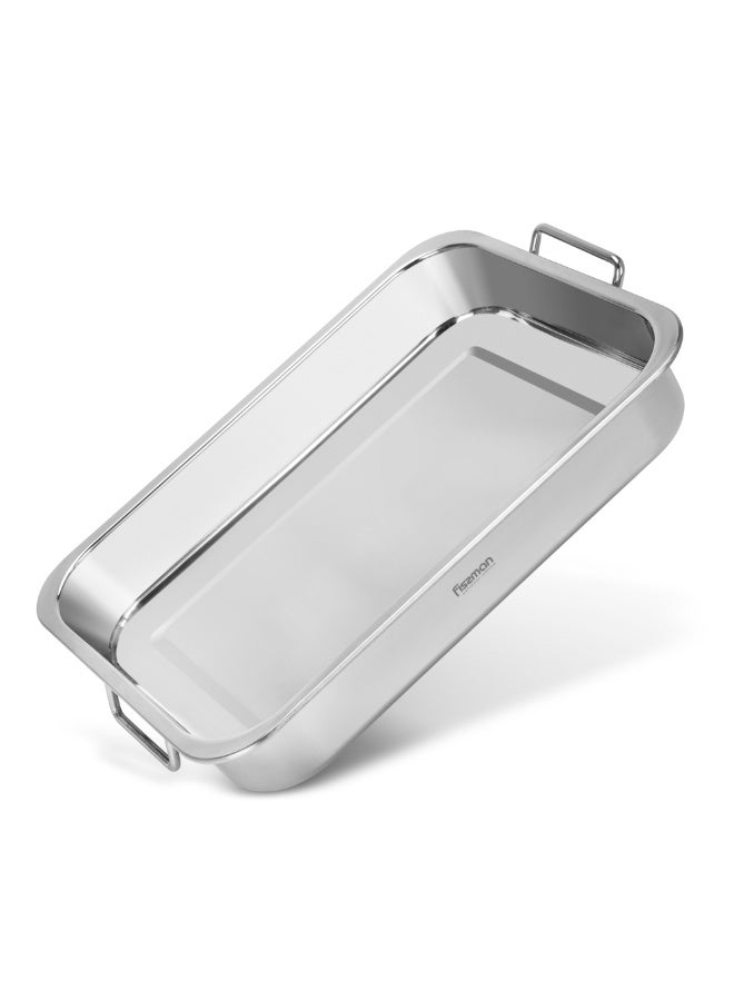 Fissman Rectangular Roaster Pan 36x26cm, Stainless Steel 6cm Deep Roaster Tray w/Foldaway Handles| Mirror-Polished Finish |Durable High-Heat Roasting Pan for Baking, Roasting, (Oven/Dishwasher Safe)  - Image 1