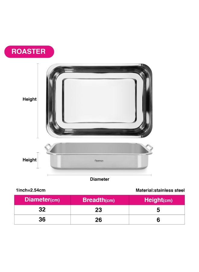 Fissman Rectangular Roaster Pan 36x26cm, Stainless Steel 6cm Deep Roaster Tray w/Foldaway Handles| Mirror-Polished Finish |Durable High-Heat Roasting Pan for Baking, Roasting, (Oven/Dishwasher Safe)  - Image 3