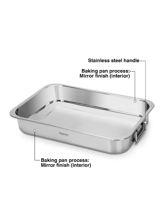 فيسمان Rectangular Roaster Pan 36x26cm, Stainless Steel 6cm Deep Roaster Tray w/Foldaway Handles| Mirror-Polished Finish |Durable High-Heat Roasting Pan for Baking, Roasting, (Oven/Dishwasher Safe)