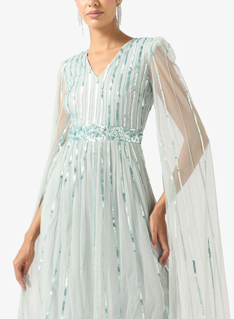 Amelia Rose  Embellished Cape Sleeve Maxi Dress for Women | Best Price UAE