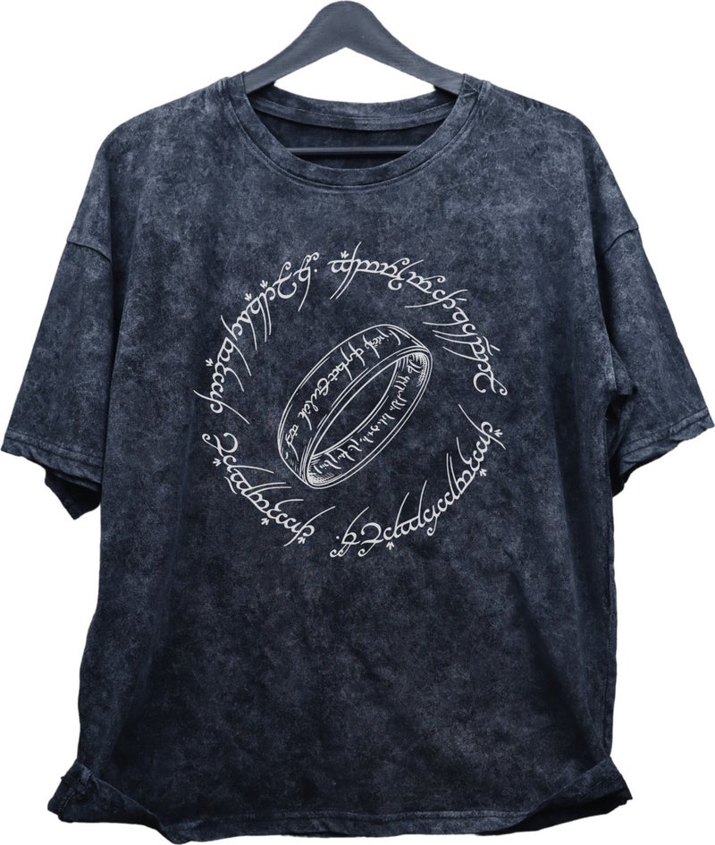 Fuddy Moda Fuddy Fashion Oversize Lord Od Rings Printed Washed T-Shirt, Unisex Lord of the Rings Printed Vintage T-Shirt  - Image 1