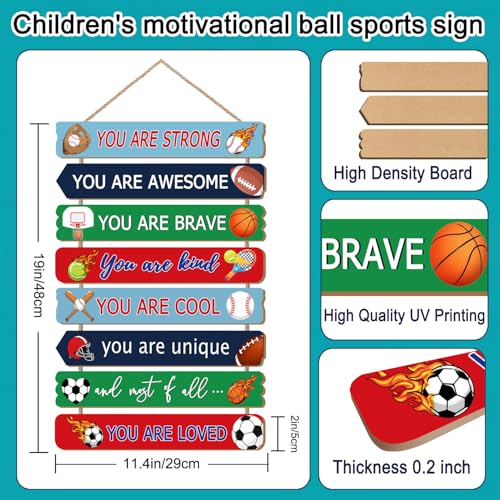 Cpcdaosk Cool Classic Sport Balls Sign Nursery Wall Decor Set of 8 With LED Lights, 16x5 Modern Motivational Cute Ball Plaque Wall Art for Baby Boy Kid Teen Toddlers, 4 PCS Wooden Quote Gift for Gameroom Gym - Image 2