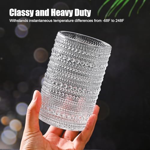 KMIGRUAN Hobnail Drinking Glasses with Straws 15oz Vintage Glassware Set of 6 Embossed Vintage Water Cups, Highball Glasses for Cocktail,Whiskey,Beer and Juic - Image 2