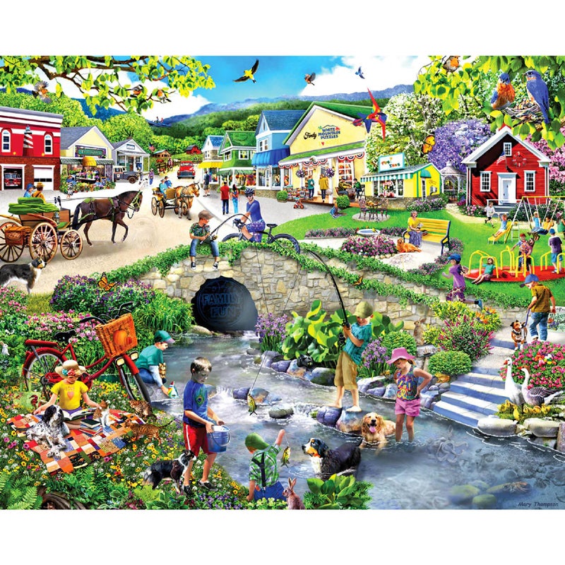 WHITE MOUNTAIN بازل جبل الأبيض 1000 قطعة بازل مناظر قرية صيفية مع قطع كبيرة للبالغين والعائلة 24x30 لحظات ملتقطة ابحث ووجد - Image 3