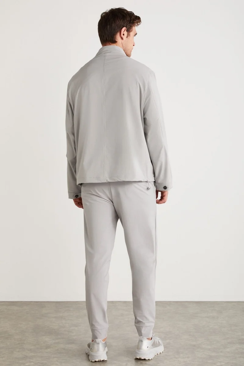 GRIMELANGE Roger Men's Stretch Technical Fabric Thick Zippered Lined Sleeve Cuffed Flap Pocket Gray Jacket