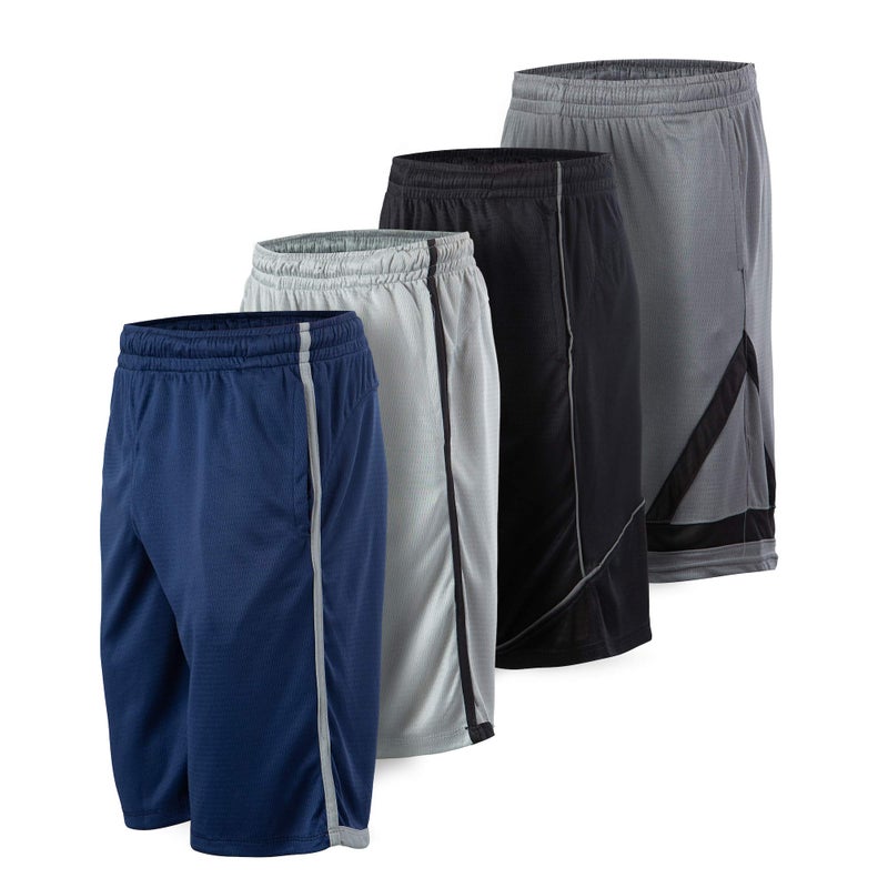 Essential Elements 4 Pack Mens DryFit Sweat Resistant Active Athletic Performance Shorts
