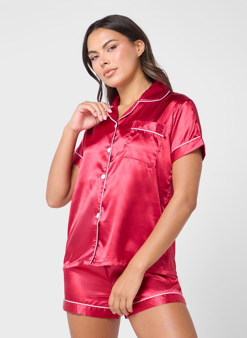 Ginger Satin Button Down Shirt & Short Pj Set  - Image 3