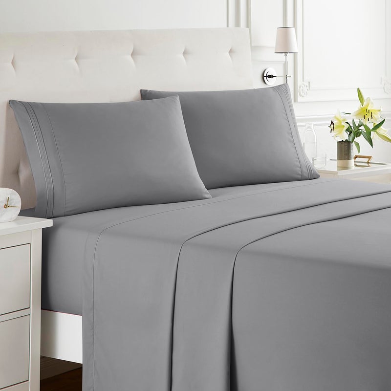 Clara Clark Bed Sheets, Premier 1800 Series Bed Sheet Set, Deep Pocket, Wrinkle, Fade, Stain Resistant, Luxury Soft Bedding Sheets & Pillowcases, Queen, Frost Grey - Image 2
