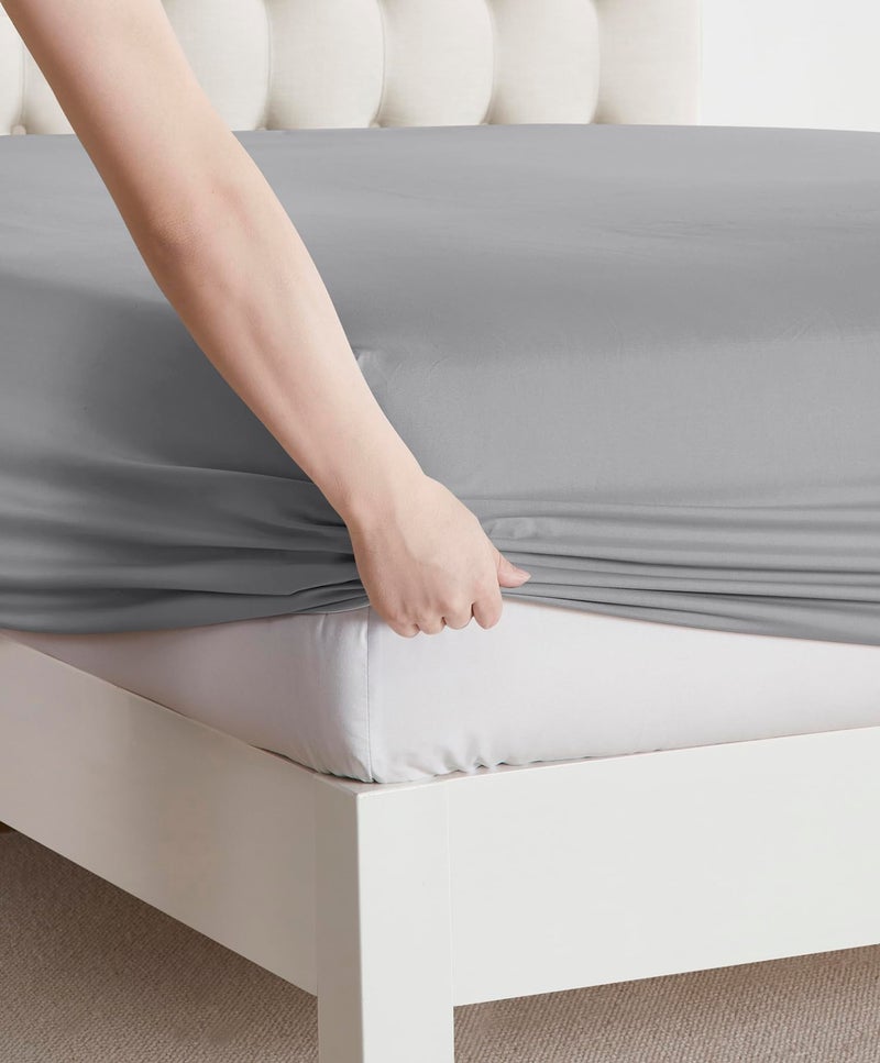 Clara Clark Bed Sheets, Premier 1800 Series Bed Sheet Set, Deep Pocket, Wrinkle, Fade, Stain Resistant, Luxury Soft Bedding Sheets & Pillowcases, Queen, Frost Grey - Image 3