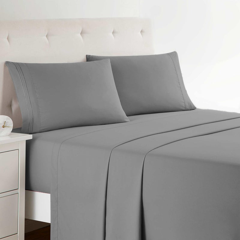 Clara Clark Bed Sheets, Premier 1800 Series Bed Sheet Set, Deep Pocket, Wrinkle, Fade, Stain Resistant, Luxury Soft Bedding Sheets & Pillowcases, Queen, Frost Grey - Image 1