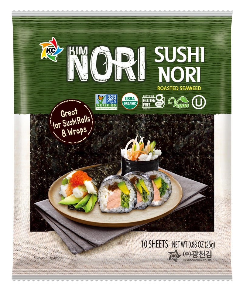 KIMNORI Sushi Nori Seaweed Sheets – 10 Full Size USDA Organic, Yaki Roasted Rolls, Wraps, Snack, 100% Natural Laver, Gluten Free, No MSG, Non GMO, Vegan, Kosher, 25 Gram 0.88 Ounce - Image 1