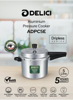 DELICI 5 Liter Dripless Aluminium Pressure Cooker, Fast, Efficient, and Safe Cooking with Durable Body, Safe Gasket Release Vent System, Multiple Cooktop Compatible - 5 Years Warranty  - Image 1