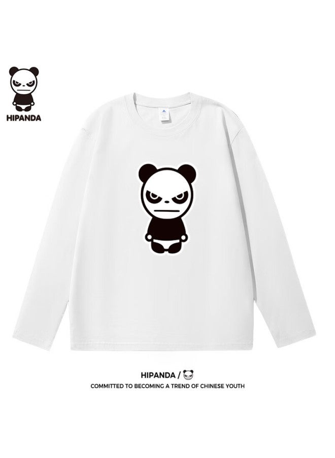 Hipanda Men's Long Sleeve T-shirt, Spring And Summer Heavy Pure Cotton Comfortable Trendy Printed Loose Casual Undershirt, White, Xl
