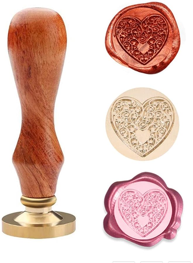 كوزي ختم الشمع الكلاسيكي اليدوي المزخرف بالمعدن على شكل وردة أنيقة ورؤوس نحاسية ومقبض خشبي كلاسيكي وعصي شمعية لختم بطاقات الدعوات ودعوات الزفاف والورد - Image 1