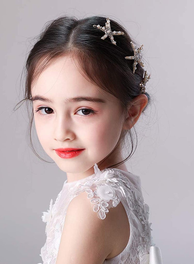 Starfish Hair Clip Bridal Flower Girl Accessories for Wedding, Faux Pearl Crystal Rhinestone Jewelry Pin Ceremony Party Wedding 3 Pcs - Image 3