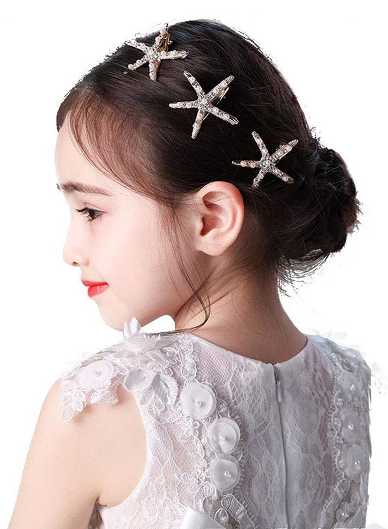 Starfish Hair Clip Bridal Flower Girl Accessories for Wedding, Faux Pearl Crystal Rhinestone Jewelry Pin Ceremony Party Wedding 3 Pcs - Image 4