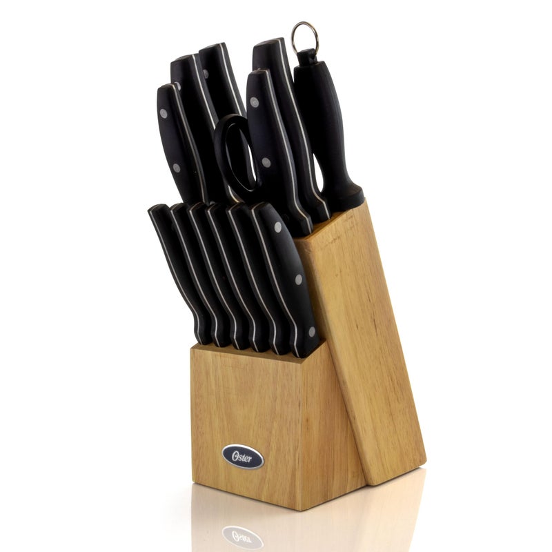 Oster 6952914 Granger 14 Piece Cutlery Set with Wood Block Black handles