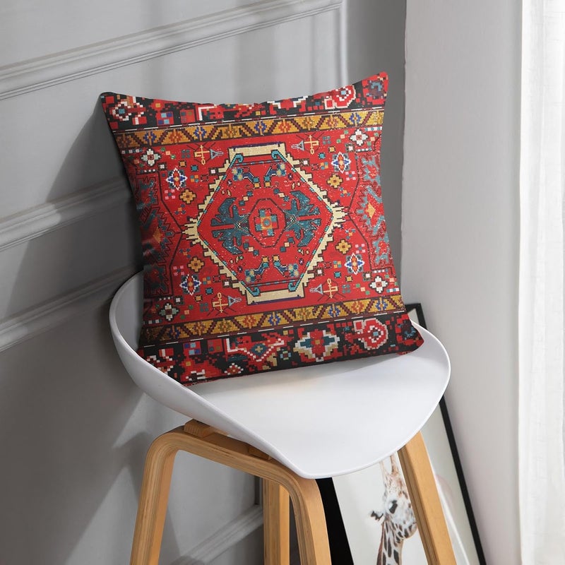 Britimes Throw Pillow Covers, Aztec Kilim Home Art Decor, 20 x 20 Inches Set of 2 Cushion Couch Sofa Cases, Abstract Oil Painting Pillowcases for Bedroom, Living Room, Ethnic Decorative, Red Tribal - Image 2