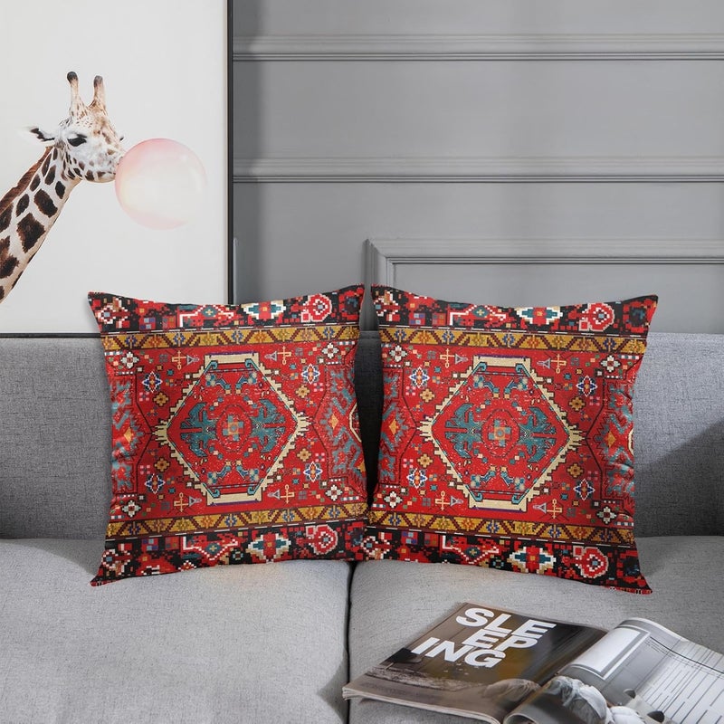 Britimes Throw Pillow Covers, Aztec Kilim Home Art Decor, 20 x 20 Inches Set of 2 Cushion Couch Sofa Cases, Abstract Oil Painting Pillowcases for Bedroom, Living Room, Ethnic Decorative, Red Tribal - Image 3