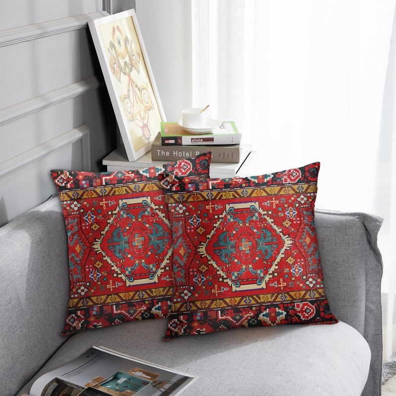 Britimes Throw Pillow Covers, Aztec Kilim Home Art Decor, 20 x 20 Inches Set of 2 Cushion Couch Sofa Cases, Abstract Oil Painting Pillowcases for Bedroom, Living Room, Ethnic Decorative, Red Tribal - Image 5