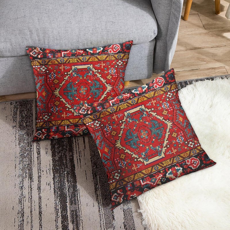 Britimes Throw Pillow Covers, Aztec Kilim Home Art Decor, 20 x 20 Inches Set of 2 Cushion Couch Sofa Cases, Abstract Oil Painting Pillowcases for Bedroom, Living Room, Ethnic Decorative, Red Tribal - Image 4