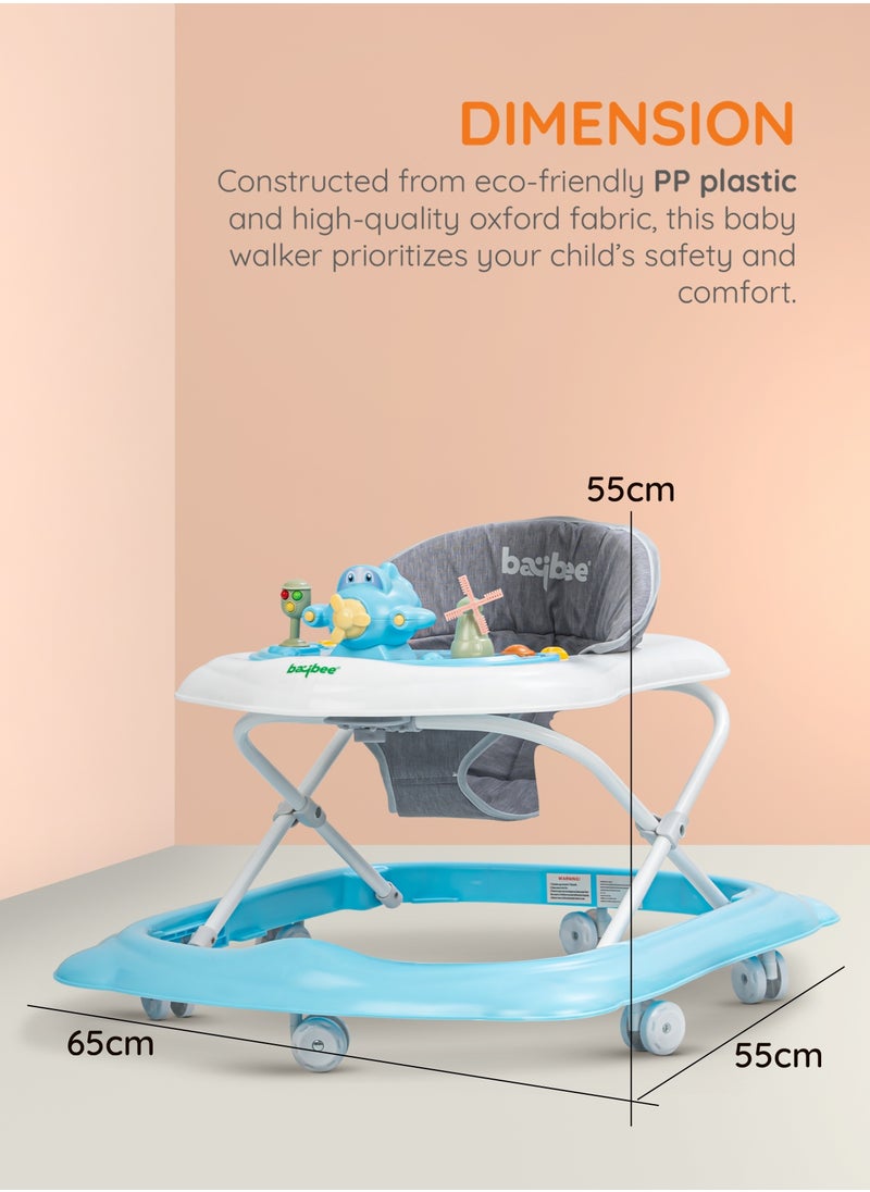 BAYBEE - Hopper Baby Walker for Kids, Foldable Kids Walker with 3 Position Adjustable Height & Musical Toy Bar Activity Walker for Toddlers Walker for Baby Boy Girl 6 to 18 Months Blue - Image 1