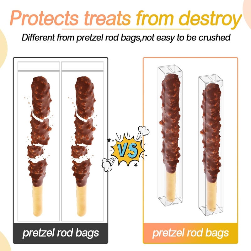 Qunclay 40 Pieces Pretzels Rods Boxes Clear Gift Lid Packaging Boxes Plastic Favor Chocolate Covered Pretzels Gumballs 1 x 1 x 8 Inch for Wedding Baby Shower Christmas Party Cookie Treats - Image 3