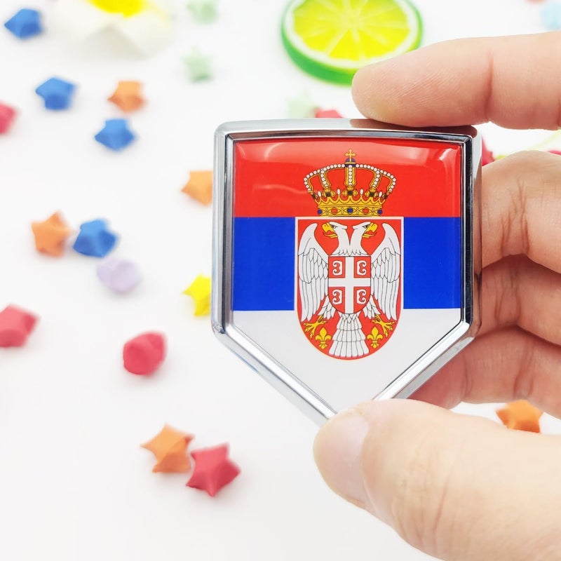 Overdecor Serbia Flag Decal Stickers Car Emblem Serbian Car Accessories Decorations Chrome Shield Flag Sticker Decals for Cars Truck Vehicles, 2 Pack - Image 2