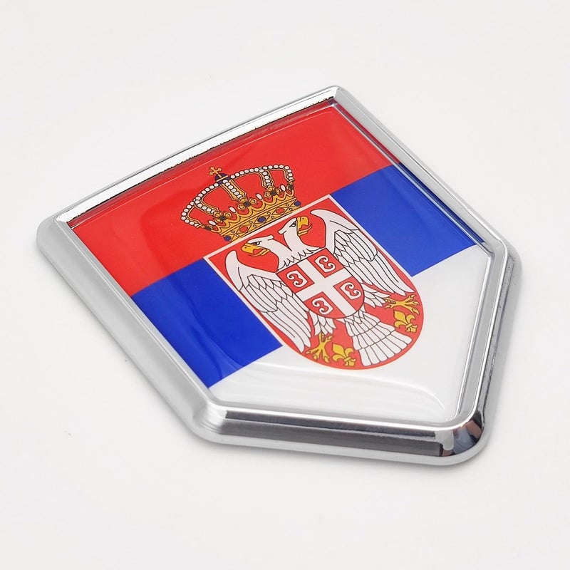 Overdecor Serbia Flag Decal Stickers Car Emblem Serbian Car Accessories Decorations Chrome Shield Flag Sticker Decals for Cars Truck Vehicles, 2 Pack - Image 1