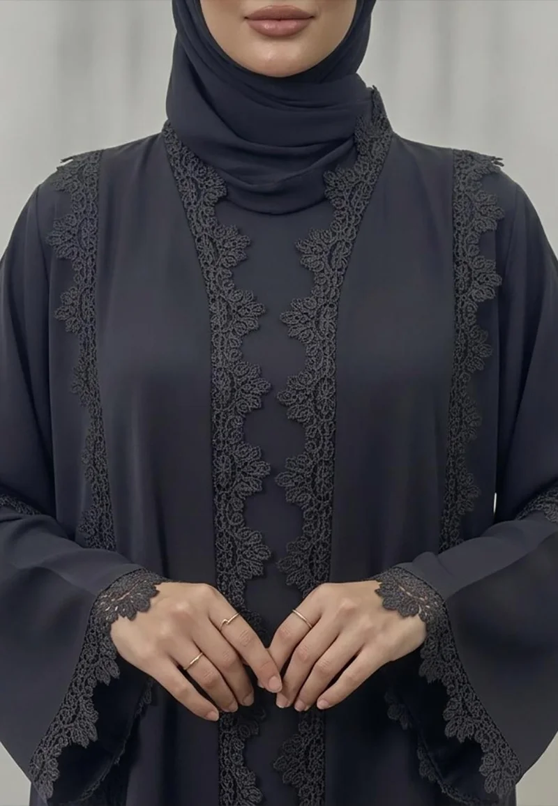 نخبة Tiered Crochet Lace Abaya | Nida Fabric-912