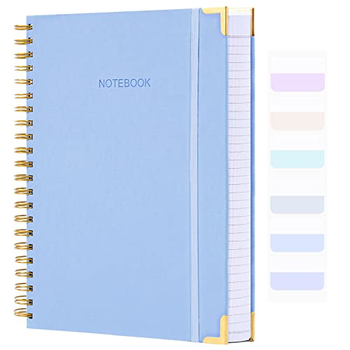 Amanple Spiral Notebook, College Ruled Notebook, 8.5" x 11", 300 Pages Hardcover Leather Notebook Journal for Women Men, A4 Large Lined Journal Notebooks for Work School, 24pcs Index Tabs, Thick, Light Blue - Image 1
