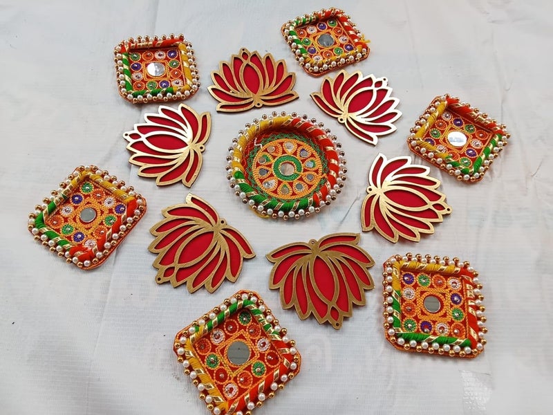 PREETENCY Handmade Set of 26 Pink Lotus Chudi Diya Rangoli Candles with Wax with Multi Color Rings for Diwali Ganesh Chaturthi Laxmi Pooja Home Temple Rangoli Diya Floor Decoration muli Color - Image 4