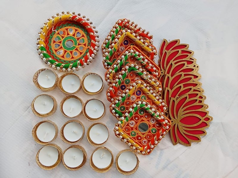 PREETENCY Handmade Set of 26 Pink Lotus Chudi Diya Rangoli Candles with Wax with Multi Color Rings for Diwali Ganesh Chaturthi Laxmi Pooja Home Temple Rangoli Diya Floor Decoration muli Color - Image 5
