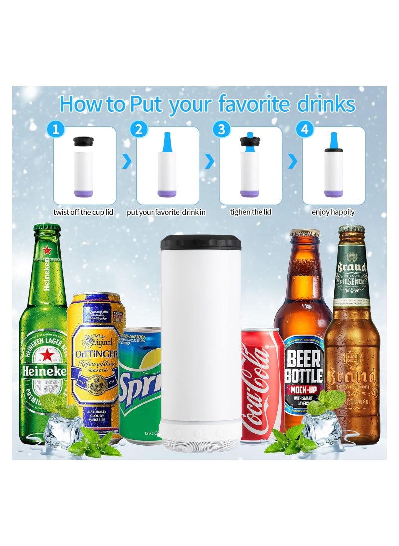 SYOSI - Sublimation Skinny Can Cooler Sublimation Can Cooler with Speaker 4 in 1 16oz Straight Music Can Cooler Insulated Speaker Cup Can Cooler with Detachable Led Light for Summer Beach Party - Image 1