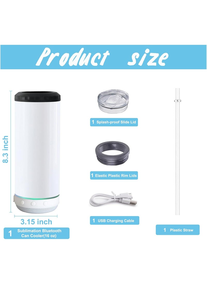 SYOSI - Sublimation Skinny Can Cooler Sublimation Can Cooler with Speaker 4 in 1 16oz Straight Music Can Cooler Insulated Speaker Cup Can Cooler with Detachable Led Light for Summer Beach Party - Image 1
