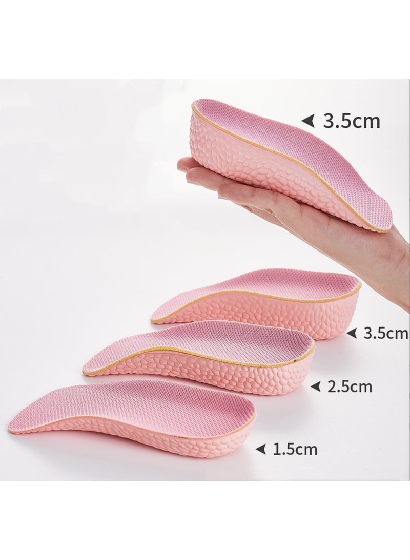 زوج واحد من النعال الداخلية لزيادة ارتفاع الكعب، بطانات كعب مخفية وناعمة لرفع الكعب 1.5/2.5/3.5 سم، نعل داخلي رياضي مسامي لامتصاص الصدمات، نصف مبطن للنساء، لون وردي. - Image 1