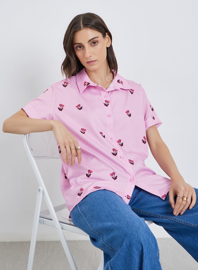 Take Two Graphic Print Short Sleeve Oversized Shirt - Image 1