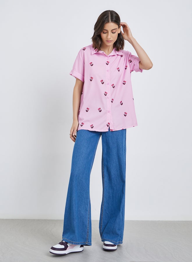 Take Two Graphic Print Short Sleeve Oversized Shirt - Image 2