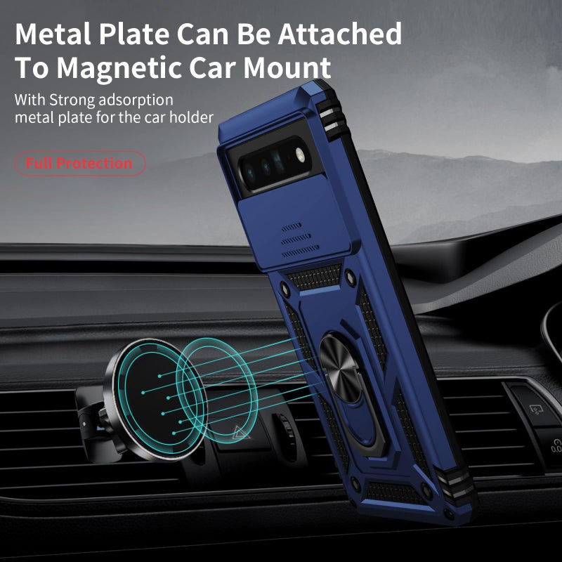 Vinve for Google Pixel 6 Pro Case with Slide Lens Cover, Military Grade Drop Protection, Magnetic Rotated Ring Holder Kickstand Protective Phone Case (Navy Blue) - Image 3